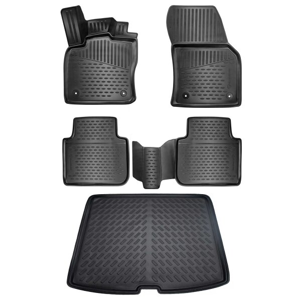 ELMASLINE 3D Gummimatten & Kofferraumwanne Set für VW Tiguan Allspace II (5-Sitzer) ab 2016 oberer Ladeboden