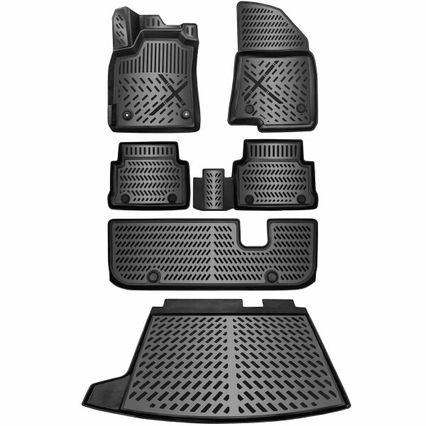 ELMASLINE 3D Gummimatten & Kofferraumwanne für DACIA JOGGER ab 2022 7-Sitzer (3. Reihe vorhanden)  | Zubehör Kofferraummatte