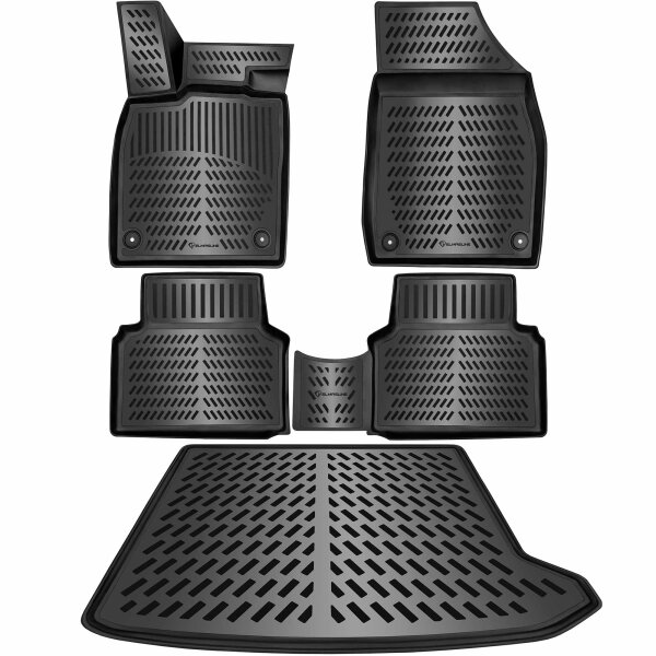 ELMASLINE 3D Gummimatten & Kofferraumwanne SET für SKODA ELROQ ab 2025 (Elektro) (Standard Vertiefter Ladeboden) | Fußmatten Kofferraummatte Zubehör