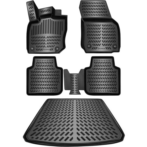 ELMASLINE 3D Gummimatten & Kofferraumwanne SET für VW TAYRON ab 2025 | 5-Sitzer | Passt nicht in Mild-Hybrid! | Zubehör Fußmatten Kofferraum