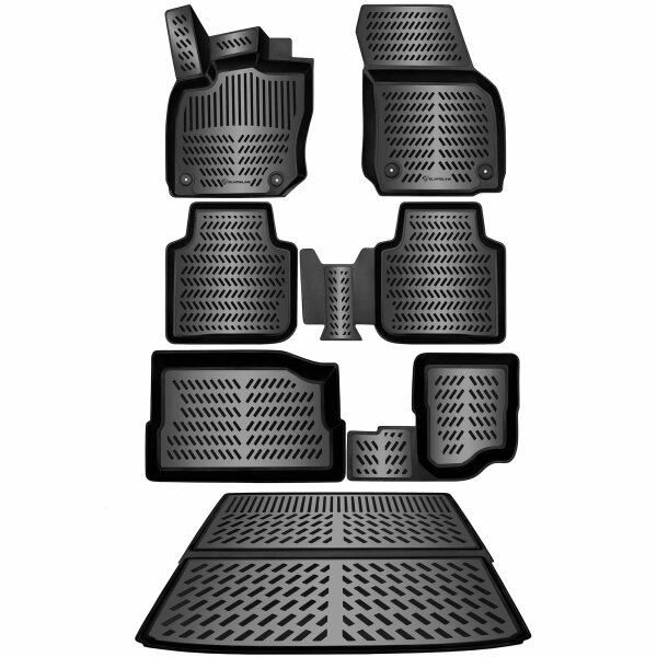 ELMASLINE 3D Gummimatten & Kofferraumwanne SET für VW TAYRON ab 2025 | 7-Sitzer (inkl. 3.Reihe) | Passt nicht in Mild-Hybrid!