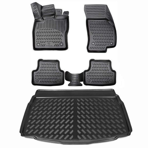 ELMASLINE 3D Gummimatten & Kofferraumwanne Set für VW T-Roc 2025-2026 [2. Gen] | unterer Ladeboden | Hoher Rand | Fußmatten Kofferraummatte Zubehör
