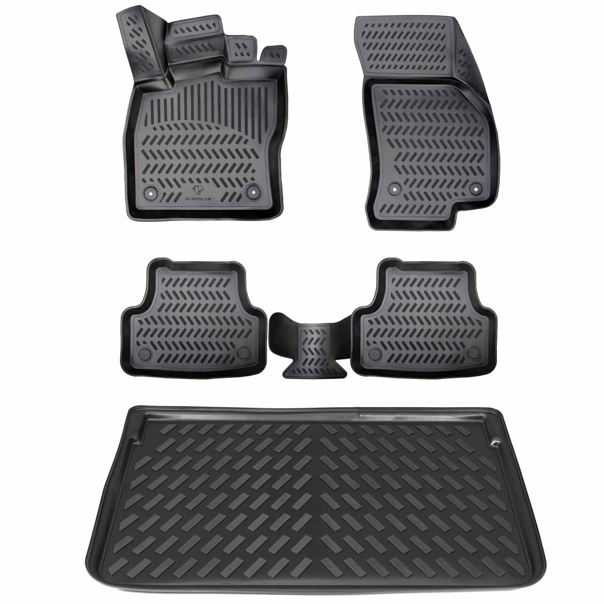 ELMASLINE 3D Rubberen Mattenset + Kofferbakmat Voor Opel Corsa E Elektrisch Vanaf 2019 - Hoge Rand