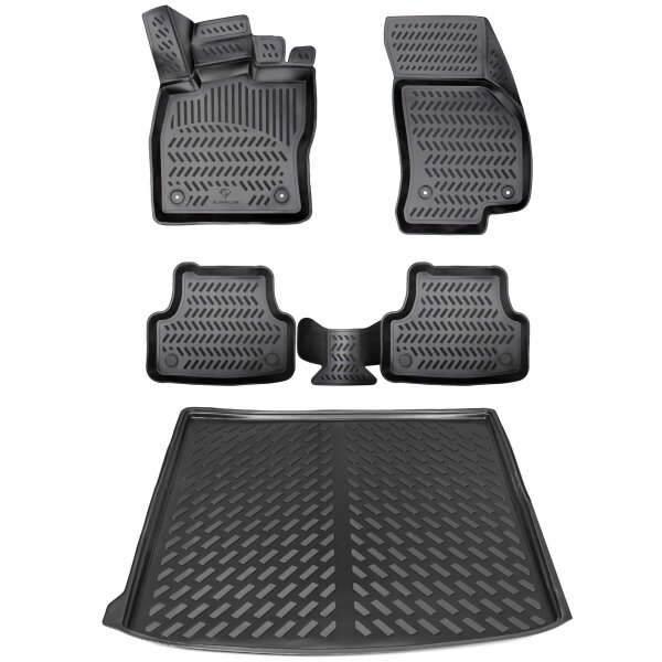 ELMASLINE 3D Gummimatten & Kofferraumwanne Set für OPEL Astra K Kombi (ST) ab 2015 | Fußmatten